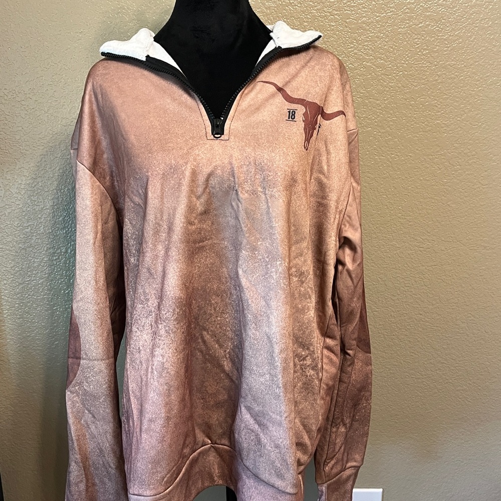 Men’s Western Quarter Zip Cow Skull Sweatshirt Size Large
